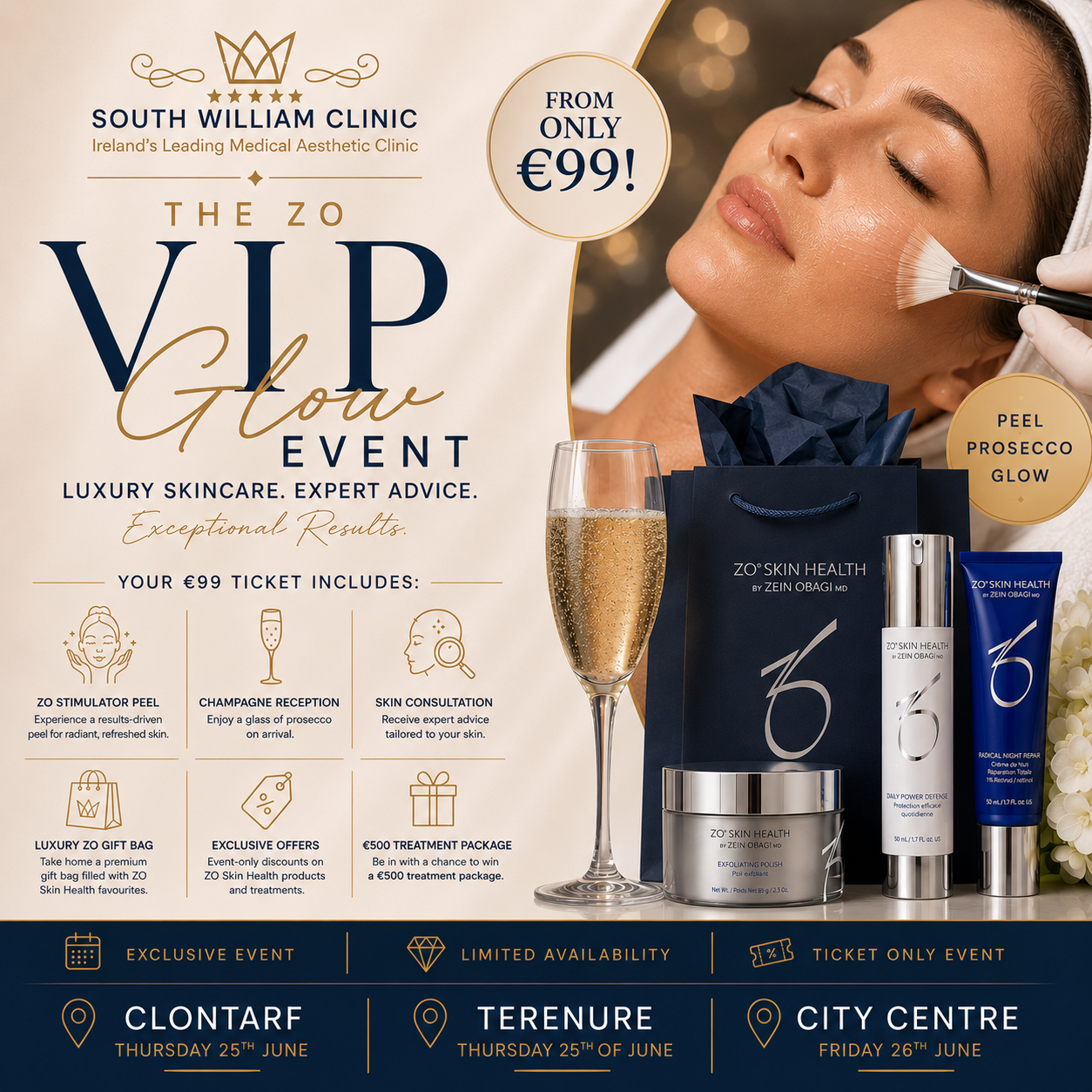 Exclusive ZO VIP Glow Event including ZO Peel or ZO HydraFacial (save up to €151)