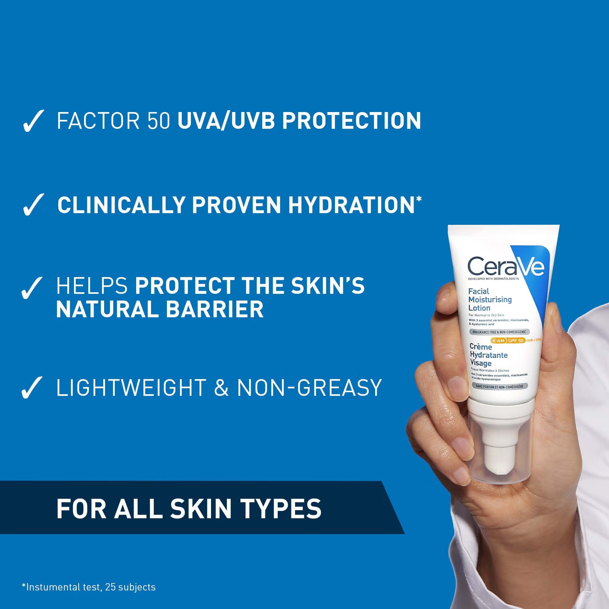 CeraVe AM Facial Moisturising Lotion SPF 50 Normal to Dry Skin 52ml
